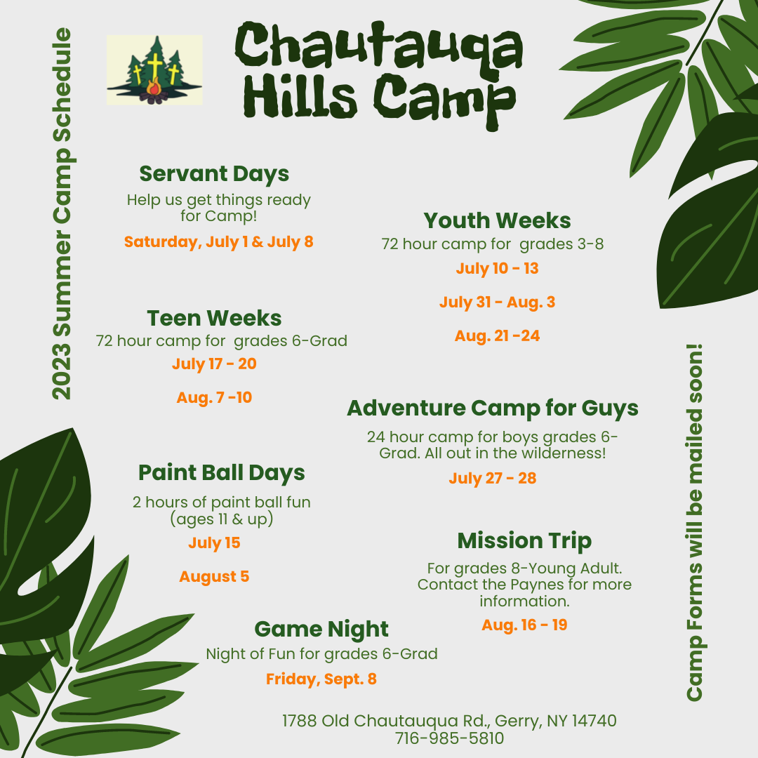 2023 Summer Camp Schedule Chautauqua Hills Camp